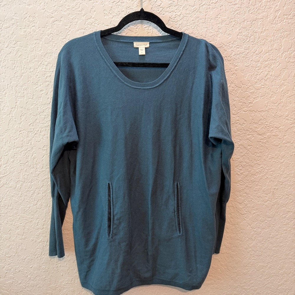 Organic-Cotton Pocket-Detail Sweater‎ M Teal Blue Minimalist Coastal